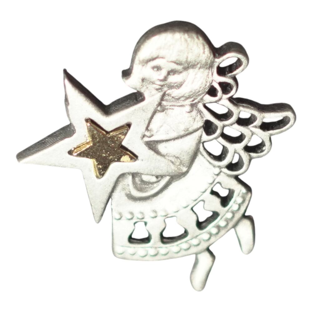 Vintage Silver & Gold Tone Guardian Angel Christmas Star Lapel Pin - Picture 7 of 10